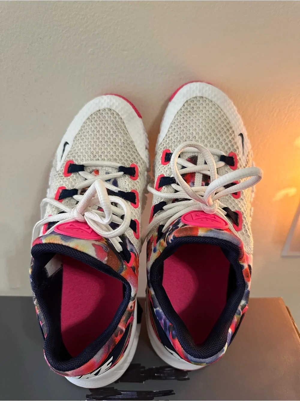 Nike Free Metcon 4, Women’s White Sneakers with Pink and Navy Tie-Dye Accents